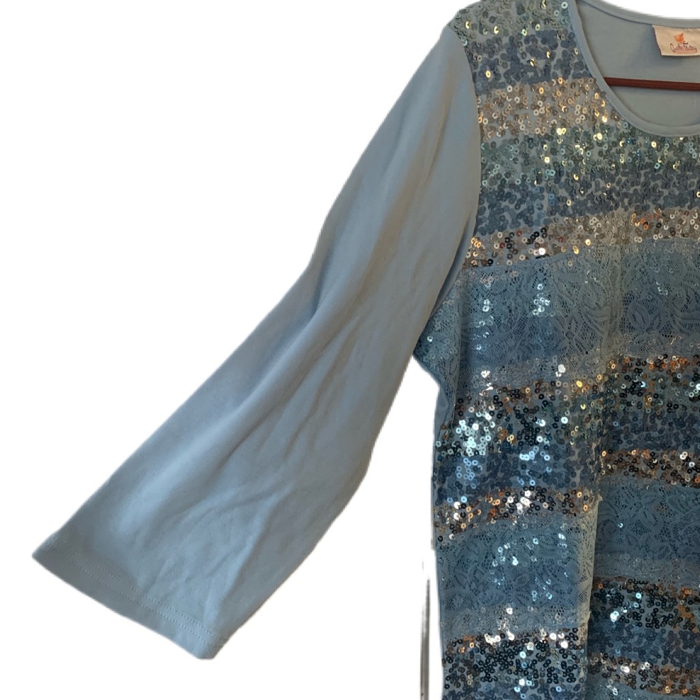 Pre Owned Women’s Quacker Factory Shirt Sequined Sz Lg Festive Vibe - Picture 7 of 11